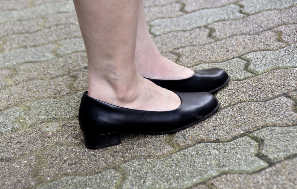 worn flight attendant shoes