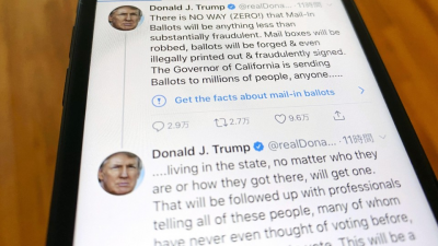 Trump tweets slapped with fact-check warning by Twitter for 1st time
