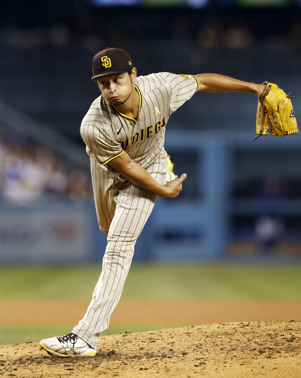 Yu Darvish of the San Diego Padres pitches against the Washington Nationals  in a baseball game at Nationals Park in Washington on Aug. 13, 2022.  (Kyodo)==Kyodo Photo via Newscom Stock Photo - Alamy